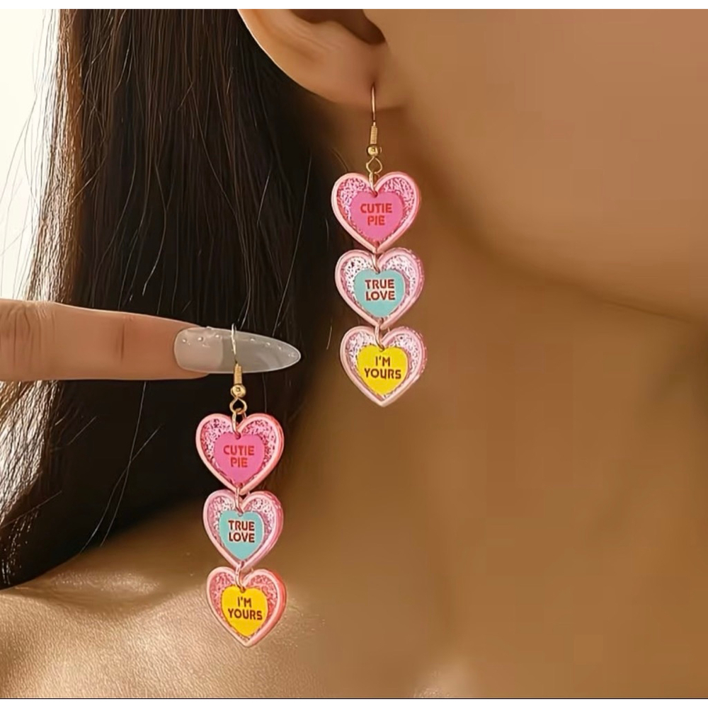 Conversation Heart Candy Dangle Earrings – “Cutie Pie” Valentine Statement Earri